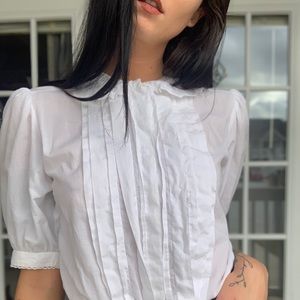 Vintage eyelet lace collar puffy sleeves shirt